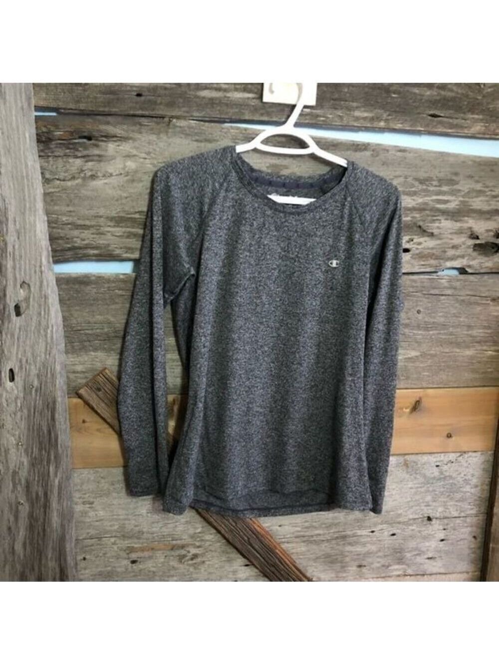 CHAMPION Size Large Grey Long Sleeve Activewear Top